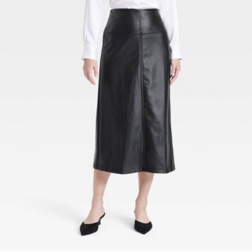 Women’s Faux Leather Black Midi Skirt